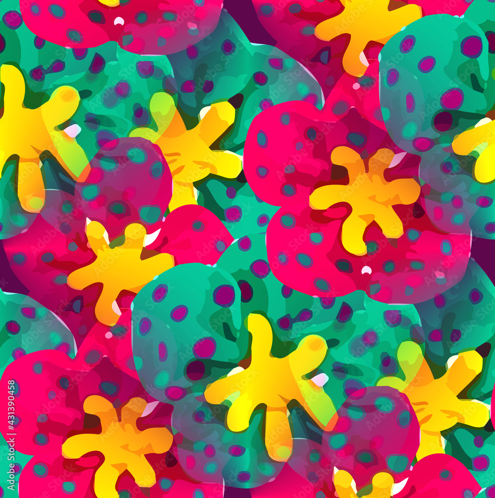 Fototapeta premium Large spotty flower seamless pattern bright summery cartoon