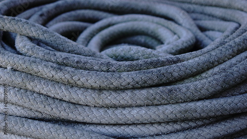large rolled rope at harbor