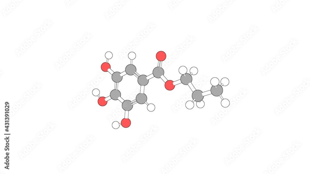 360º realistic 3D view of Propyl Gallate as a seamless loop over a white opaque background with alpha mask. Also called n-propyl gallate and tenox pg. 360º realistic 3D view of Propyl Gallate as a seamless loop over a white opaque background with alpha mask. Also called n-propyl gallate and tenox pg.
