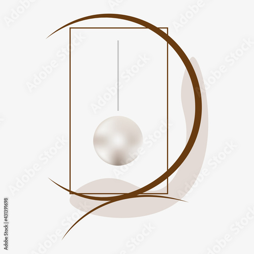 Graceful logo of gilded lines and pearls on a white background