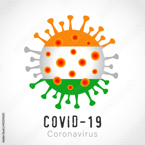 COVID-19 Coronavirus flu icon illustration with Indian flag. Quarantine concept, time to vaccinate banner - social distancing for Indian people and vaccine for  covid-19
