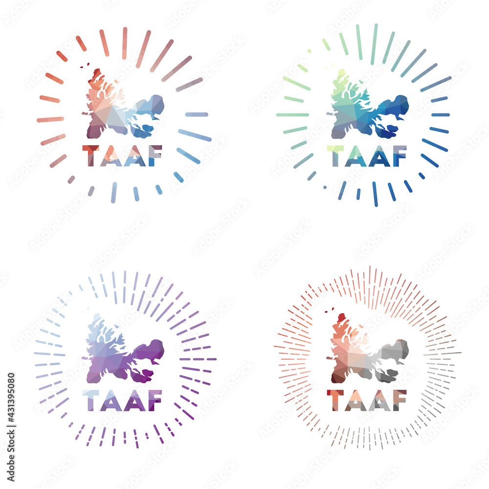 TAAF low poly sunburst set. Logo of country in geometric polygonal style. Vector illustration. TAAF low poly sunburst set. Logo of country in geometric polygonal style. Vector illustration.