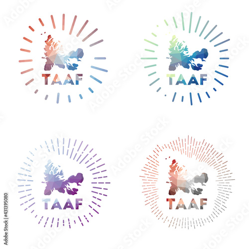 TAAF low poly sunburst set. Logo of country in geometric polygonal style. Vector illustration.