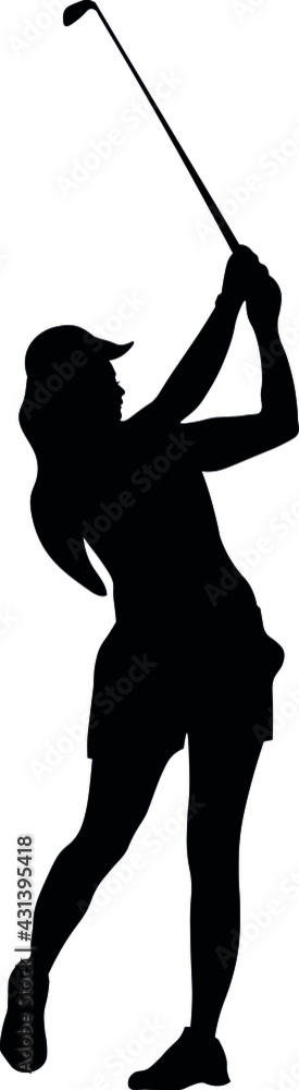Woman bounces a golf ball, plays golf, sports, golf. Realistic silhouette Woman bounces a golf ball, plays golf, sports, golf. Realistic silhouette