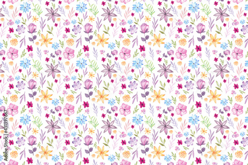 Colorful ditsy floral print background. Floral background with small flowers.