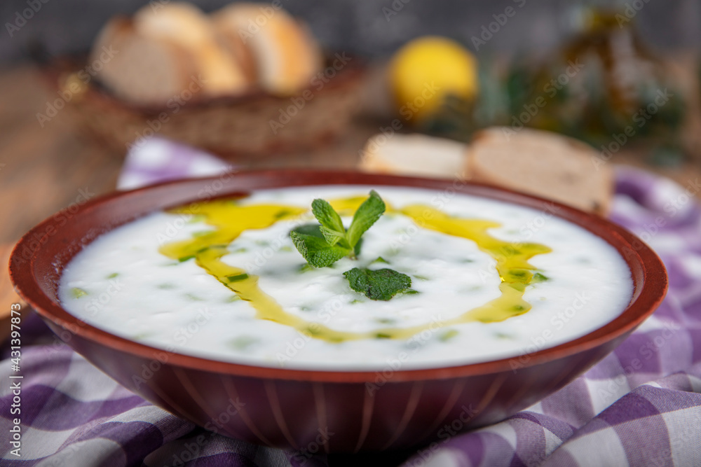 Cacik (traditional Turkish yogurt tapas). Traditional Turkish drink