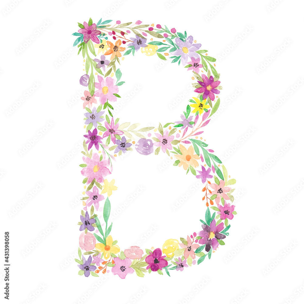 Watercolor Floral Monogram Letter B