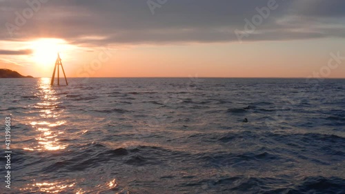 beach ocean 4k drone sunset with ducks in the water