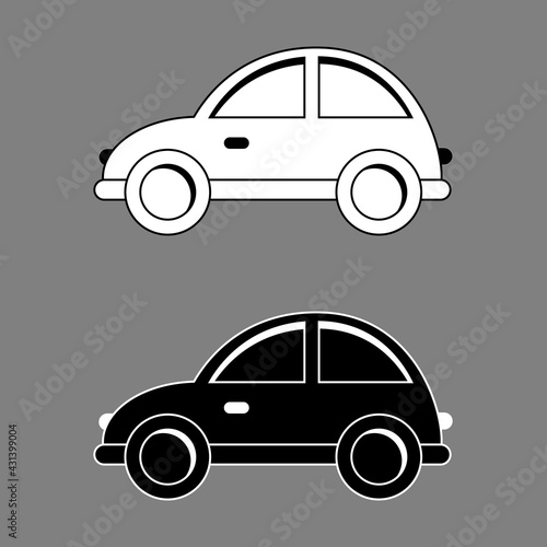 Round shaped cars black white outline