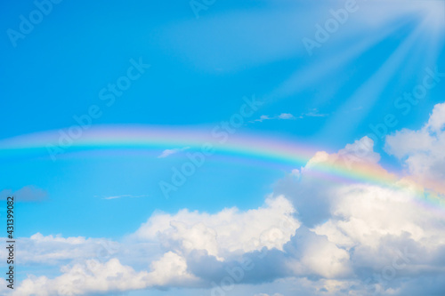 Real Maui  Hawaiian Rainbow  Anuenue over the blue sky  heavenly sky  white cloud