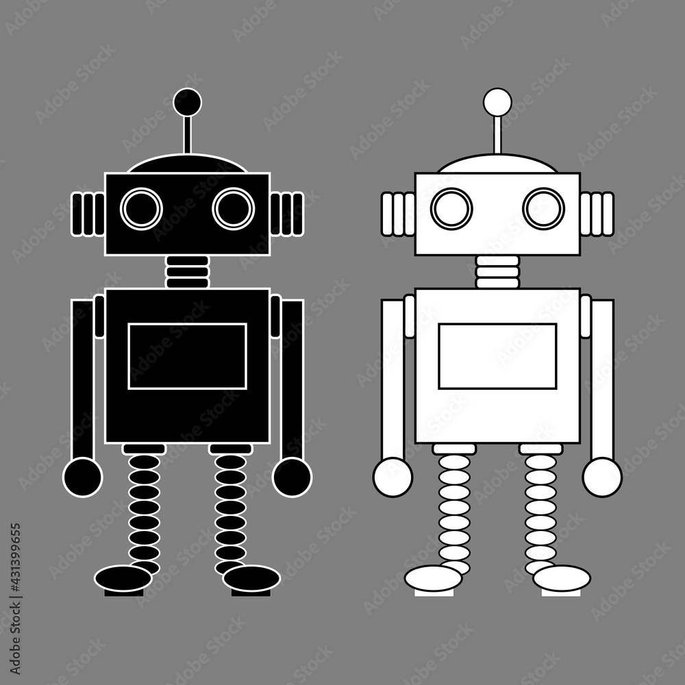 Fototapeta premium Friendly robot black white outline