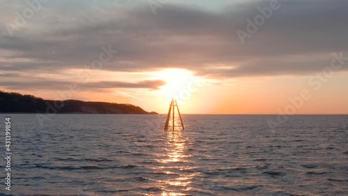 4k drone over the beach sunset water