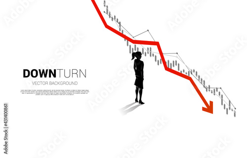 silhouette of businesswoman standing downturn graph. Concept for fail and accidental business