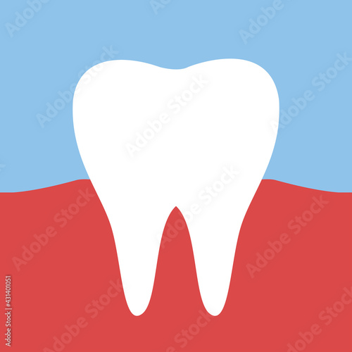 The tooth is white healthy. The concept of healthy proper oral care. Dentistry and veneers. Vector illustration in cartoon style. Cute print red