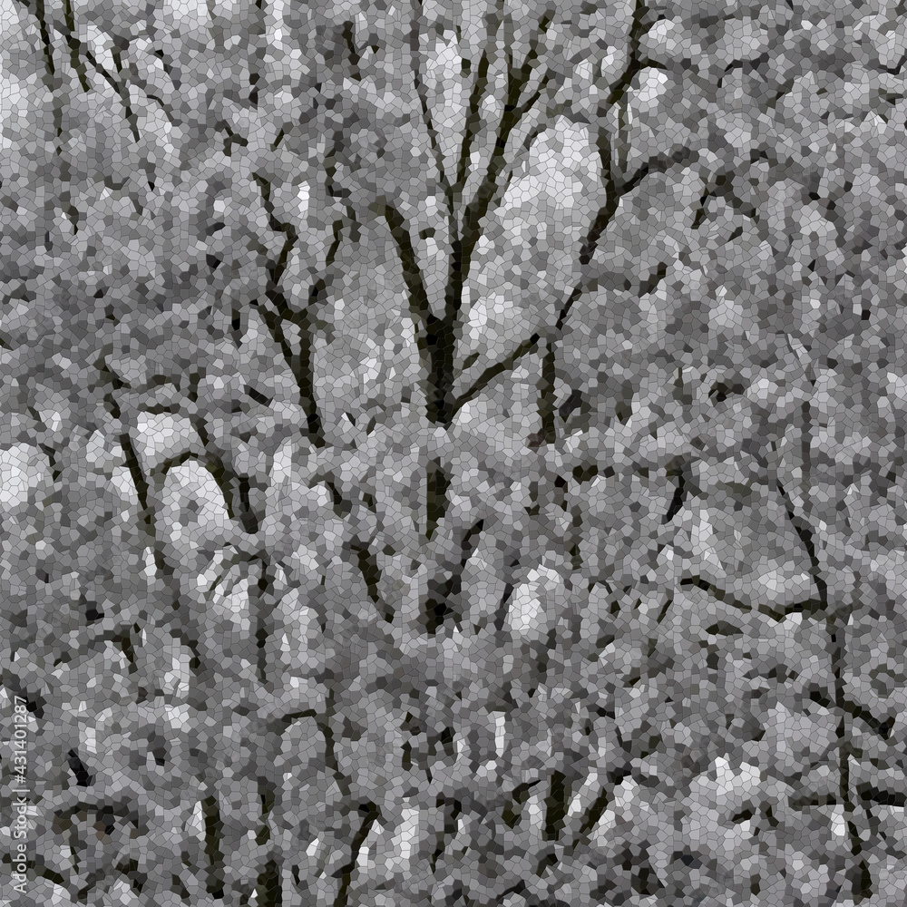 Black and white winter tree mosaic pattern background Black and white winter tree mosaic pattern background