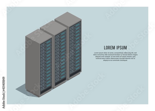 Server rack. Isometric view. Simple flat illustration.