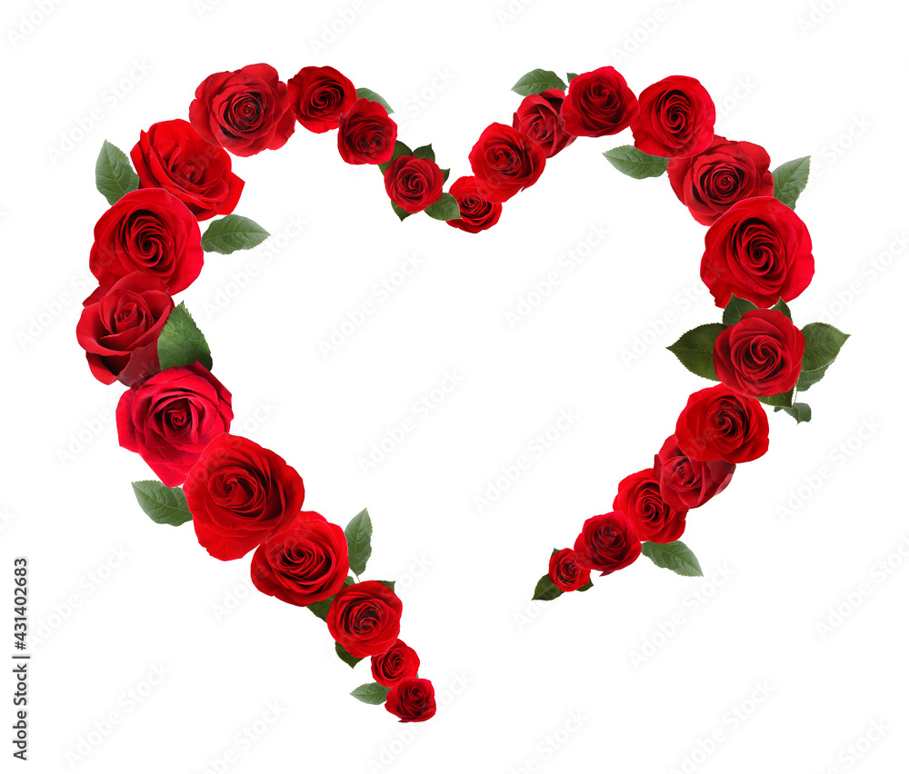 Heart made of beautiful red roses on white background Heart made of beautiful red roses on white background