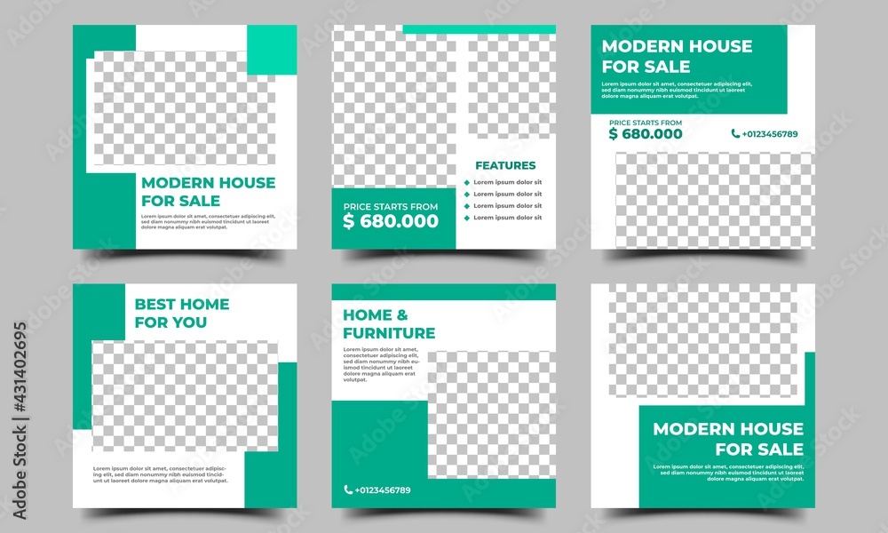 Home and Real estate social media post template. Set of Modern banner design with place for the photo. Home and Real estate social media post template. Set of Modern banner design with place for the photo.