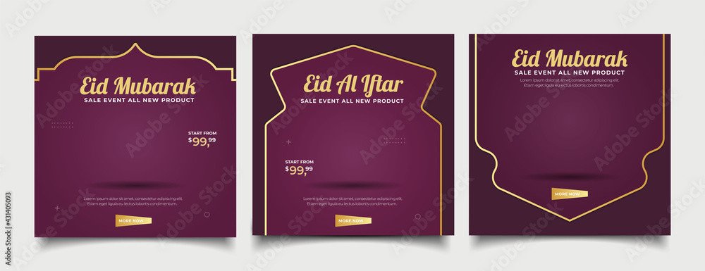 Eid sale social media post template banners ad. Editable vector illustration.
