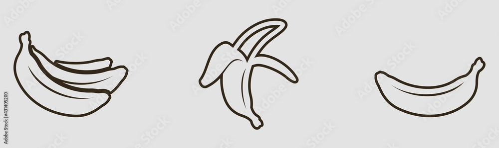 Vector graphic contour black ripe bananas set on a gray background. Vector graphic contour black ripe bananas set on a gray background.