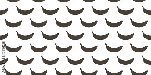 Endless seamless pattern with black ripe bananas on a white background. Monochrome wallpaper with windy bananas.