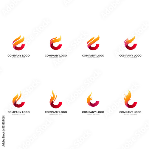 Wallpaper Mural set fire logo design with 3d red and orange color style Torontodigital.ca