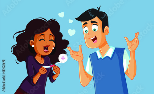 Couple Excited for Positive Pregnancy Test Vector Illustration