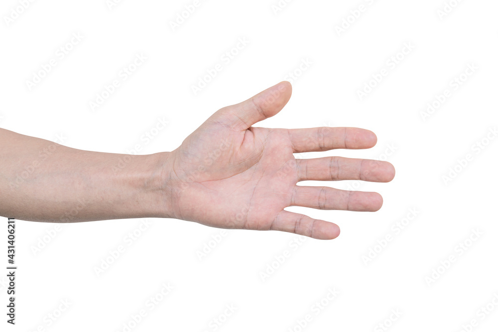 Left palm hand of young man, Isolated on white background with clipping path.
