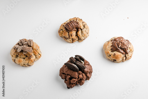 Homemade gourmet cookies on a white background