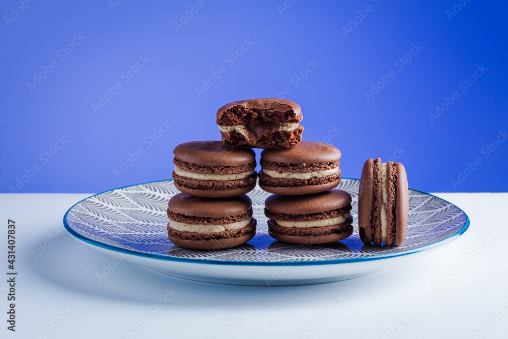 French Macarons on a dessert plate French Macarons on a dessert plate