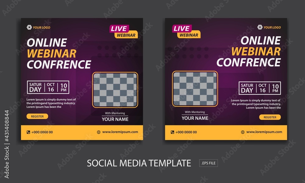 Fototapeta premium Set webinar social media post template, white color red