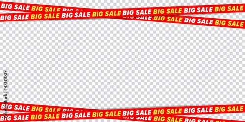 Big sale crossed tape frame border design element. Warning ribbon stripe template for promotion brochure, advertising poster or discount flyer vector illustration isolated on transparent