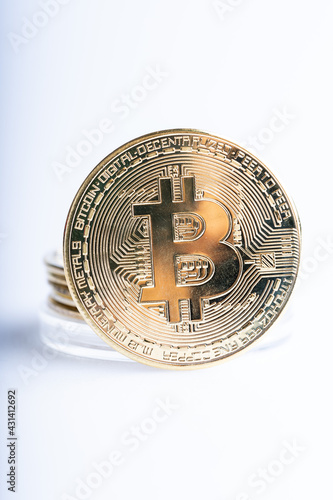 Cryptocurrency investment Concept. Bitcoin replica on white background