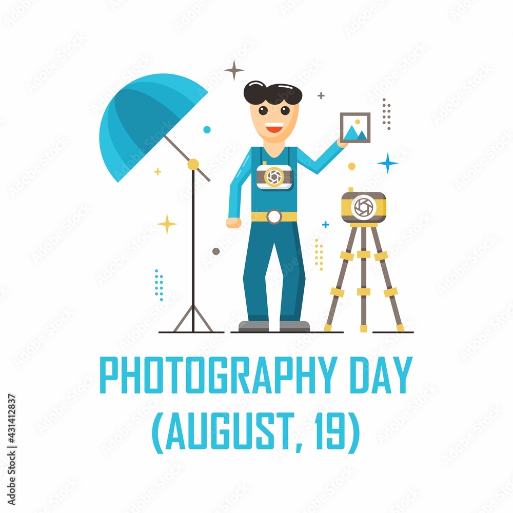 Photographer and camera flat design illustration. Easy to edit with vector file. Can use for your creative content. Especially about photography day campaign in this august.