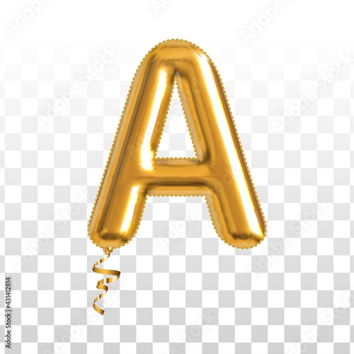 Vector realistic isolated golden balloon letter A on the transparent background.