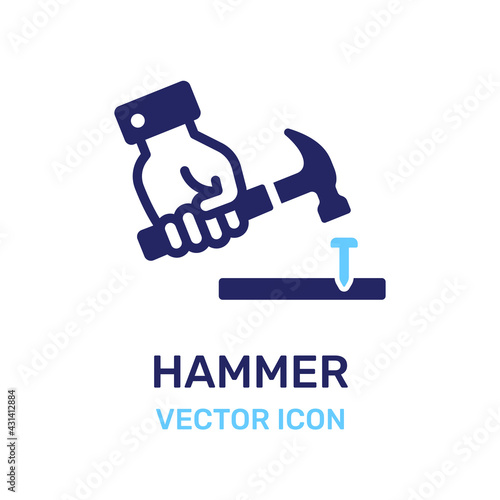 Hammer hit nail icon vector illustration. Home repairs concept.