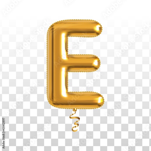 Vector realistic isolated golden balloon letter E on the transparent background.