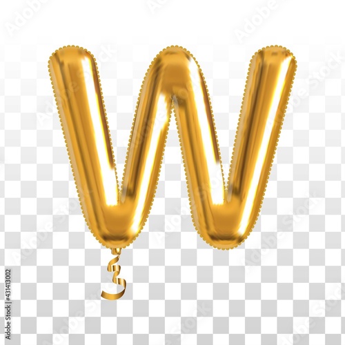 Vector realistic isolated golden balloon letter W on the transparent background.