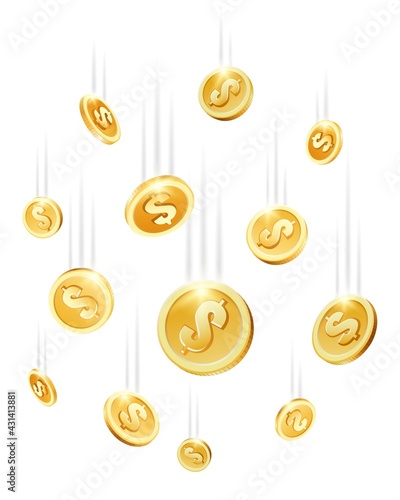 Coins drops, cartoon money shower