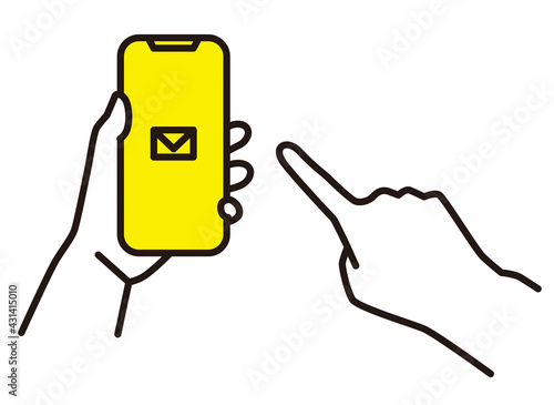 シンプル　イラスト　スマホでメッセージを送る