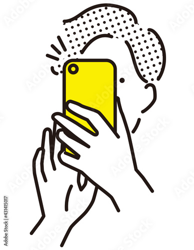 シンプル　イラスト　スマホで写真を撮るビジネスマン