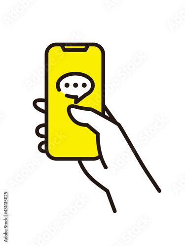 シンプル　イラスト　スマホでメッセージをおくる人