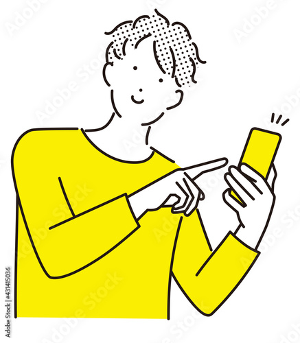 シンプル　イラスト　笑顔でスマホを持つ男性