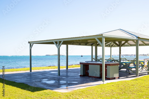 Beach public barbecue and picnic area by the ocean in Lancelin, Western Australia