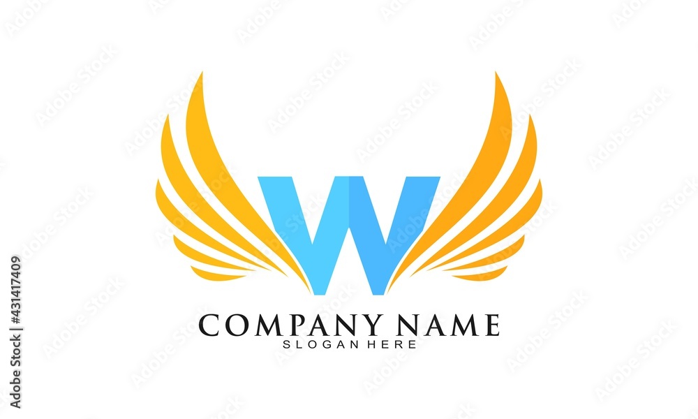 W alphabet with wings elegant logo W alphabet with wings elegant logo