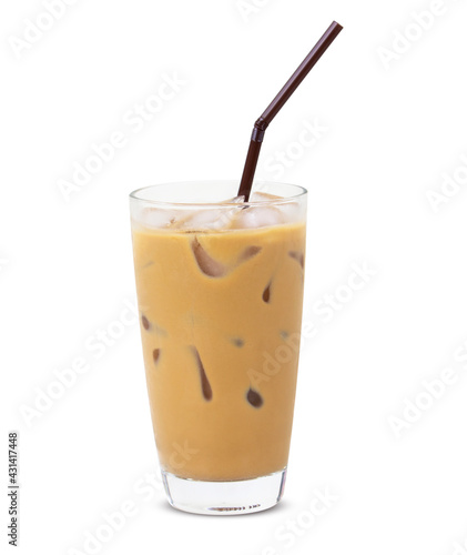 Iced coffee espresso in cup glass isolated on white background clipping path.