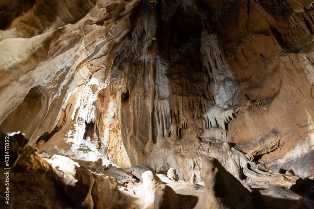 Scenic inside view of Balcarka Cave near Brno, Czech Republic