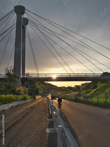 Tokyo,Japan-May 3, 2021: Ipponsugi-bashi bridge at sunrise in Tama city, Tokyo, Japan 