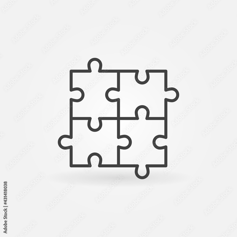 Four Piece Jigsaw Puzzle vector thin line concept icon Four Piece Jigsaw Puzzle vector thin line concept icon