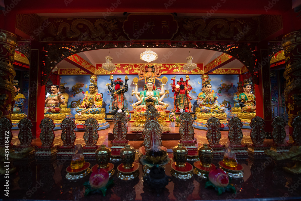 Wihan Thep Sathit Phra Kitthi Chalerm Shrine (Nacha Sa Thai Chue Shrine) Or Naja Temple at Ang Sila. Famous Temple.